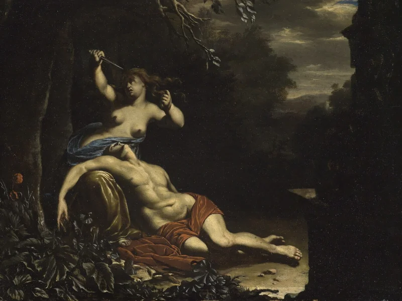 1660-Jan van Mieris - Tisbe si toglie la vita sul cadavere di Piramo